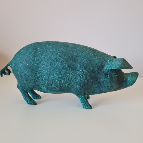 Large metal pig ornament - ornament, aged