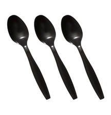100x Black Plastic Spoons Heavy Duty Disposable Reusable Party Picnic Catering
