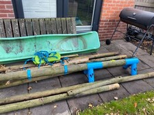 tp double wooden swing and slide set