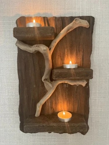 Driftwood candle shelf - candle,