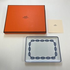 HERMES Paris Authentic Plate Chain D'ancre Blue Ashtray Porcelain Box Interior