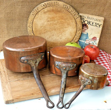 Copper Saucepans FRENCH x 3 Vintage Kitchen