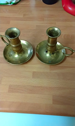 Pair brass chamberstick - brass,