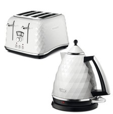 White Kettle and Toaster Set  4 Slice Cheap Deal Sale Xmas DeLonghi Brillante