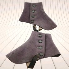 VTG Wool Spats/Gaiters w/ Leather Strap & Buttons - Gray Shoe Covers - 1920s