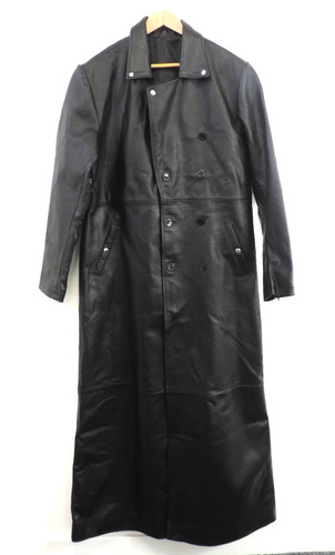 Long black leather rock goth - black,