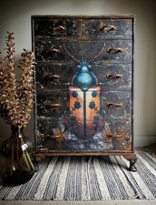 Large Upcycled Chest Of Drawers Black Bedroom Furniture Beatle Decoupage Gothic