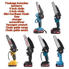 2 Batteries 4/6'' 4000W Mini Cordless Chainsaw Electric One-Hand Saw Wood Cutter