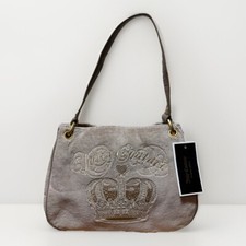 Juicy Couture Velour Handbag Beige Crown Rhinestones Y2K 2012 FLAW