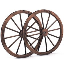 Set of 2 Decorative Wooden Wheels Decorative Wall Fir Wood Vintage Wagon Wheels