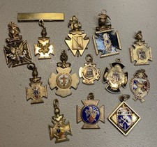 Fraternal Badge/Fob 13 Pc Lot Mixed Knights FOE/ Maltese Cross/antique/vintage