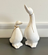 Two White Ceramic Geese Ornaments / Figurines Minimalist Design
