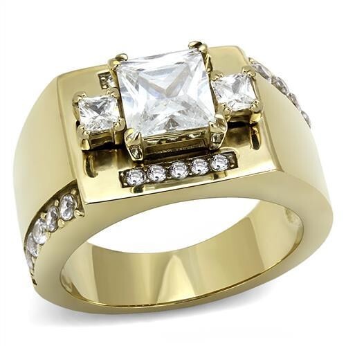 Mens gold ring princess cuts - ring,