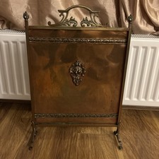 Antique Copper & Brass Fire Screen Guard Neoclassical Fruit Design 28” x 19”