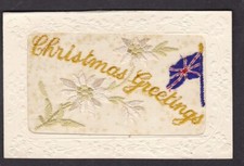 WW1 embroidered silk postcard CHRISTMAS GREETINGS .. no insert & tear to pcket