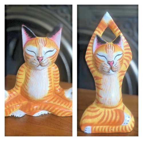 Wooden cat sculpture ornament - wooden,