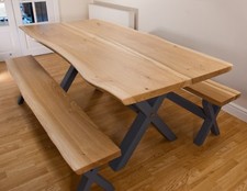 Live Edge Solid Oak Farmhouse Dining Table and Benches  DELIVERY DURING JANUARY
