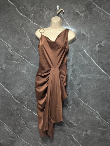 Quiz brown satin ruched - quiz,