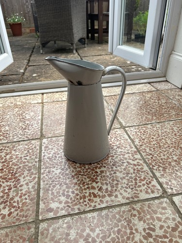 White enamel vintage jug - enamel,