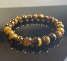 Natural Tigers Eye Gemstone 8mm Bead Stretch Bracelet Chakra Healing 7" UK