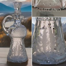 RARE 11.75” EDINBURGH THISTLE ENGRAVED Cut Glass Crystal CLARET JUG SIGNED MINT