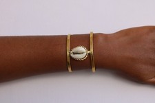 Handmade African Brass Cuff Bracelet | Cowrie Shell Bangle | Handmade Jewelry