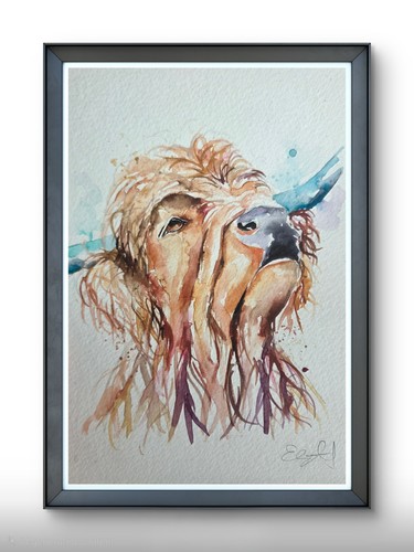 Small highland cow watercolour - small,
