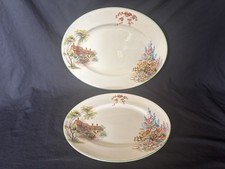 Two Large Beautiful Vintage Platters Woods Ivory Ware Ann Hathaway Cottage. 1940