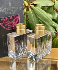 Waterford Crystal Lismore Cut Boxed Pair Of 9.9cm Square Gold Top Candlesticks