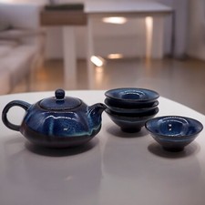 Chinese Blue Tea Set - Tea Pot & Four Cups - Gift Box - Small Size - 200ml