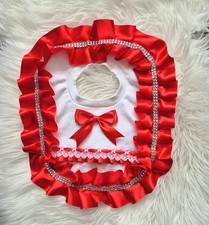 Romany Babies Red Frilly Bib Bling Lace Bow 0-24 Months