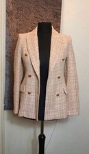 Zara PINK Textured Blazer Jacket Double Breasted Size XS Pink/ White 