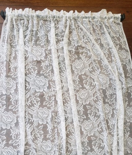 Vtg white lace curtain panel - vtg,