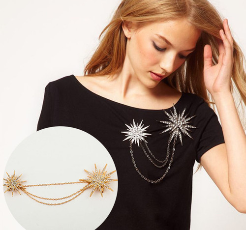 Large twin star bridal brooch - bridal,