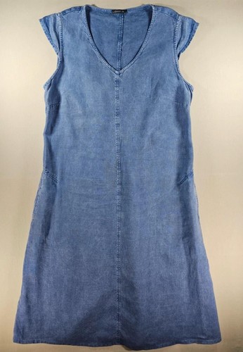 Oska blue 100 linen neck - linen, v-neck