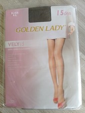 Golden Lady VELY SILVER Nearly Black Tights 15D Sheer 4 LARGE L SIZE Dark Tan