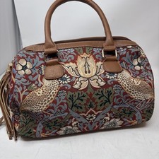 Signare Tapestry Bag With Tassle Charm And Shoulder Strap Brown Leather Style