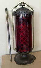 Vtg Sanctuary Altar Chancel Lamp - Bronze Brass - Ruby Red Globe - Rod - Patina