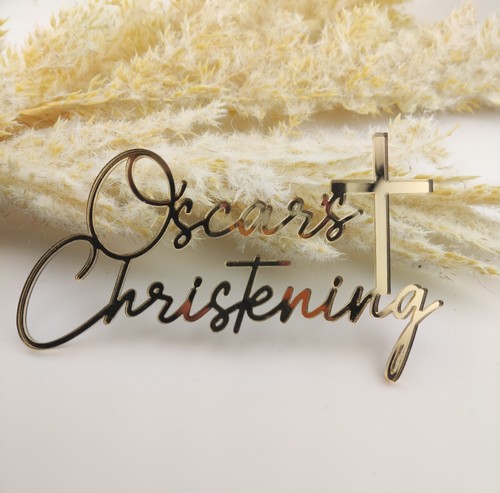 Christening acrylic cake charm - acrylic,