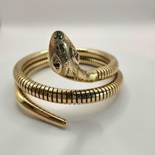 VINTAGE 9CT GOLD FLEXIBLE SNAKE BANGLE RUBY EYES HEAVY 36.84g HALLMARKED