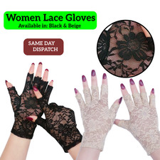 Black/Beige Lace Gloves Short