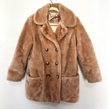 White Stag 60s/70s VTG Tan Faux Fur Double-Breasted Coat Retro Glam Winter Chic