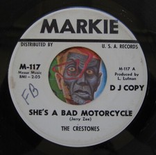 HEAR Crestones 45 She's A Bad Motorcycle / Grass Hopper rockabilly garage rocker