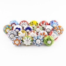⭐ 20 x Round Multicoloured Mix Ceramic Knobs Door Handle Cabinet Drawer Cupboard