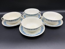 Wedgwood Embossed Etruria Barlaston Queensware Cream Soup Bowl Saucer Sets(4)