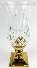 ⚡️ WATERFORD CRYSTAL Hurricane Lamp & Brass Base Shamrock Pattern Candle Holder
