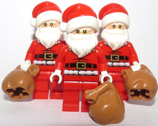 Lego 3 Santa Claus Minifigure Flesh Head  With Sack  Xmas Father Christmas