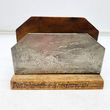 Letter Mail Holder Folk Art Punched Pewter Tin "Don't Plough a Lone Furrow"