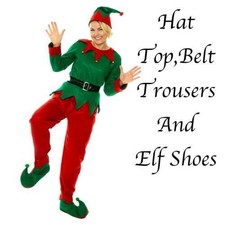LADIES ELF COSTUME 5 PIECE ADULT CHRISTMAS FANCY DRESS SANTA'S HELPER XMAS 