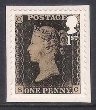 GB 2015 sg3709 1st 175th Anniv Penny Black 1d Booklet Stamp Self Adhesive SA MNH